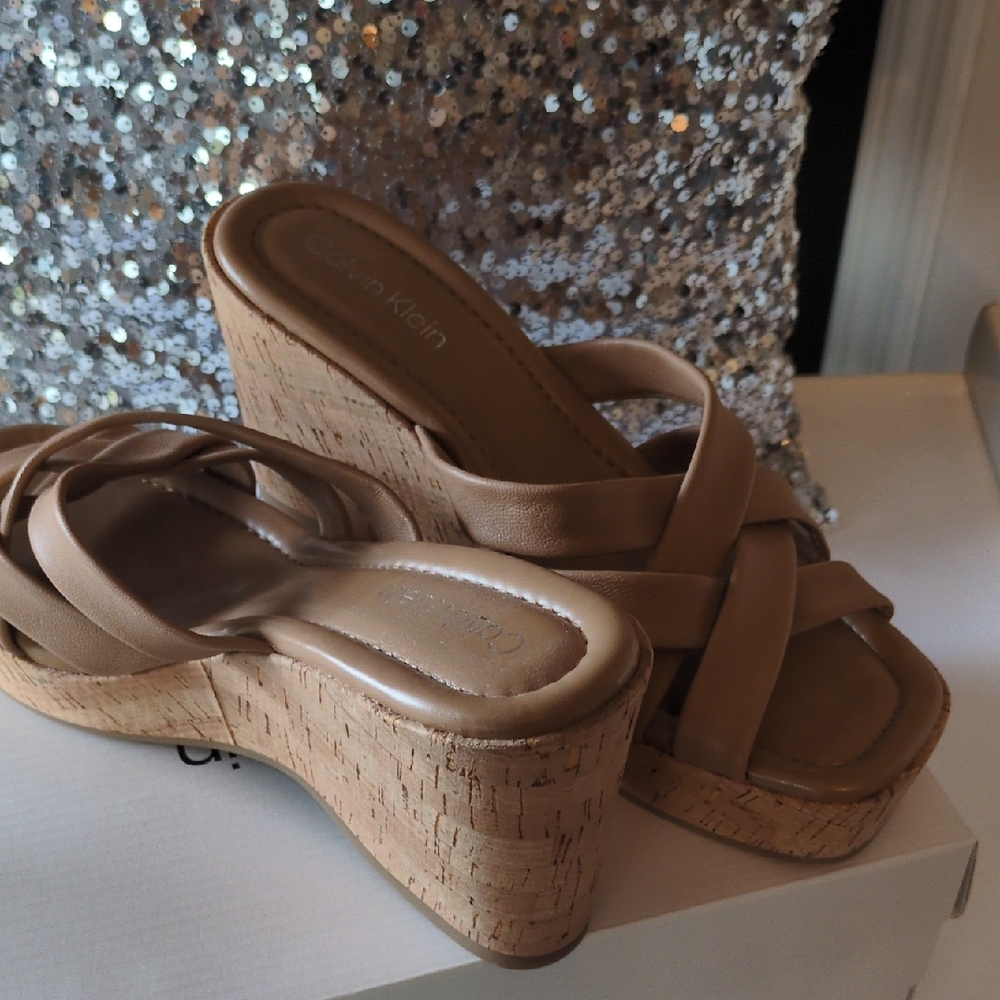 Calvin Klein Women's Tan Wedge Sandals BRAND NEW